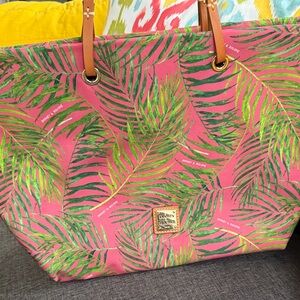 Dooney & Bourke Pink and Green Tropical Leaf Shopper Tote NEW